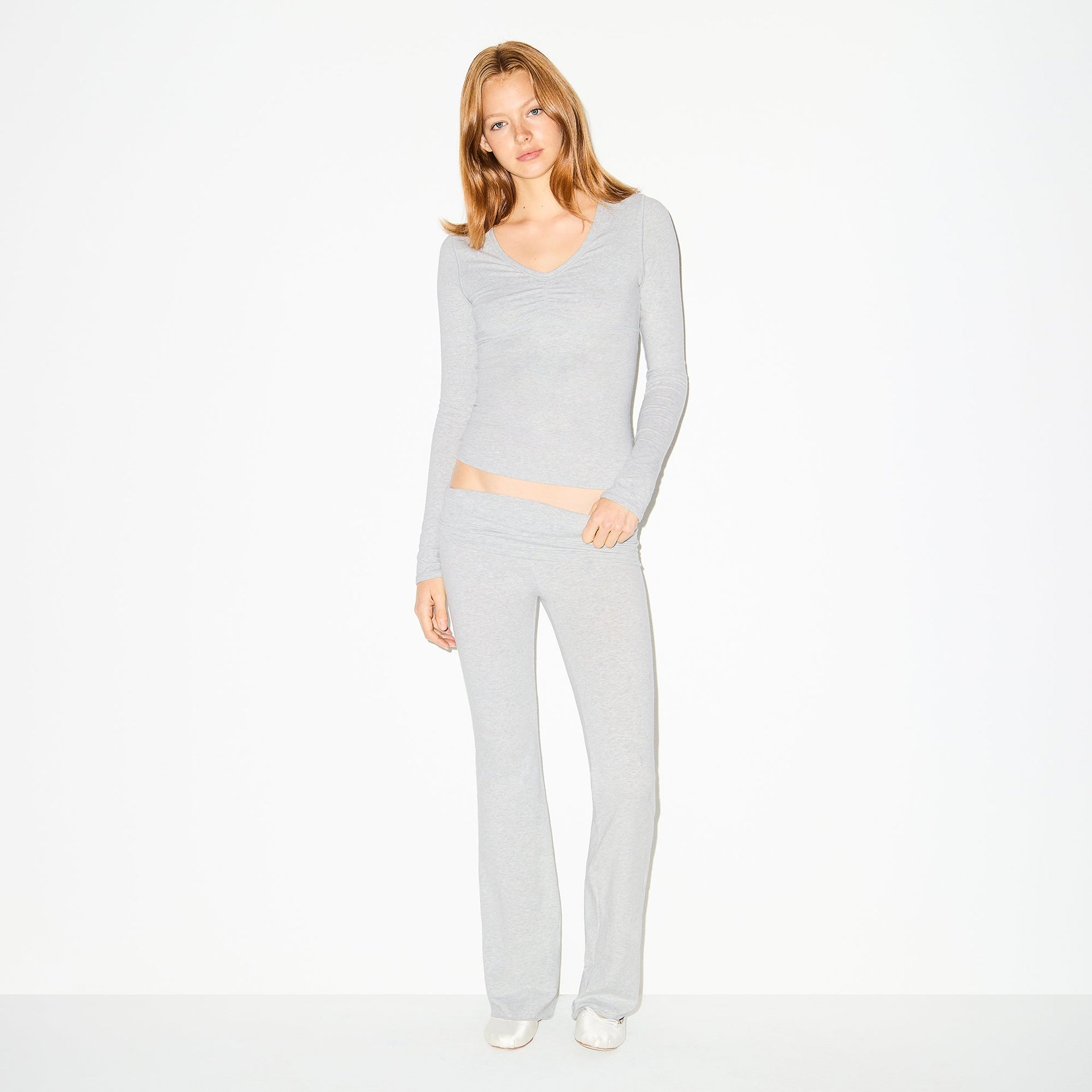 COTTON JERSEY FOLDOVER PANT | LIGHT HEATHER GREY