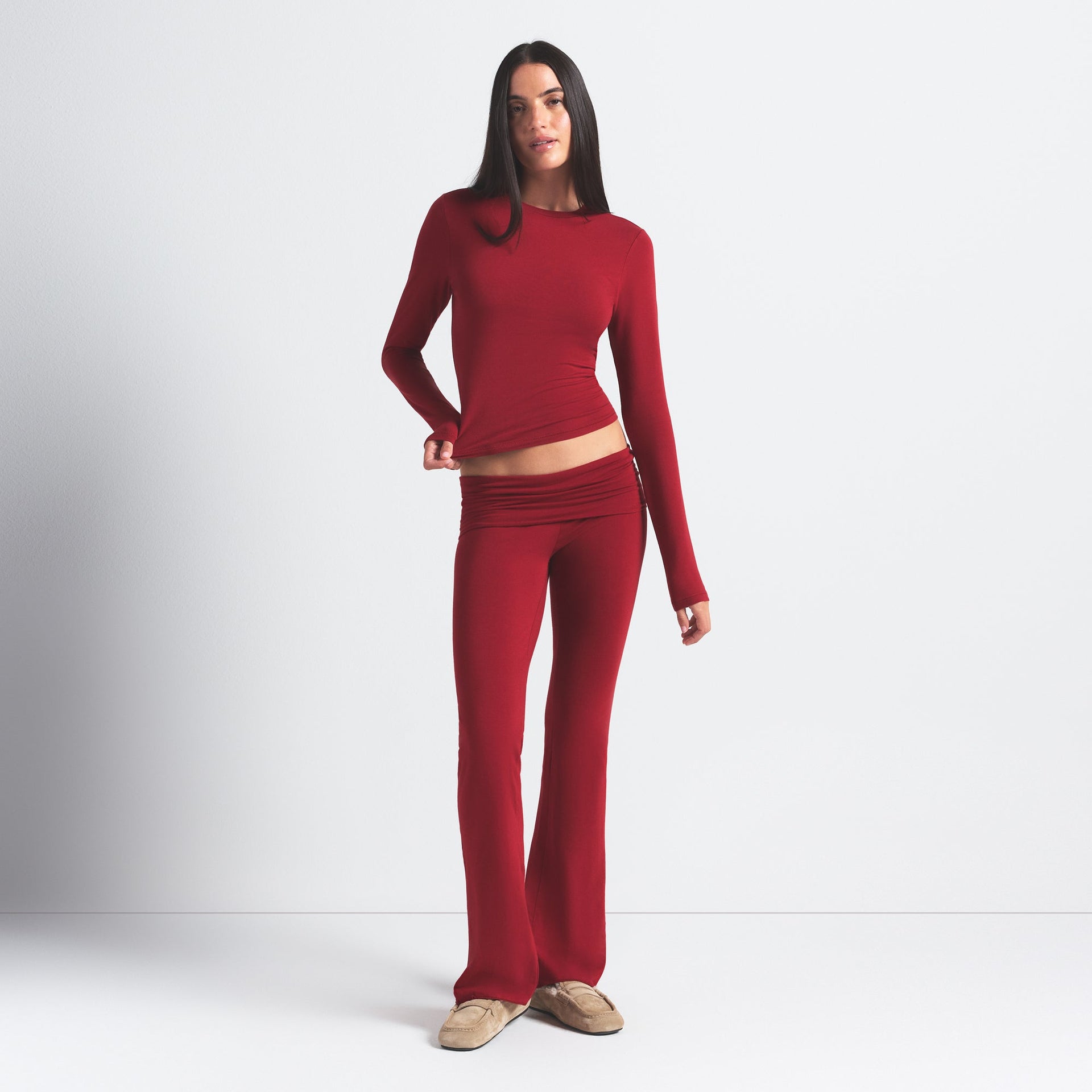 COTTON JERSEY LONG SLEEVE T-SHIRT | BRICK