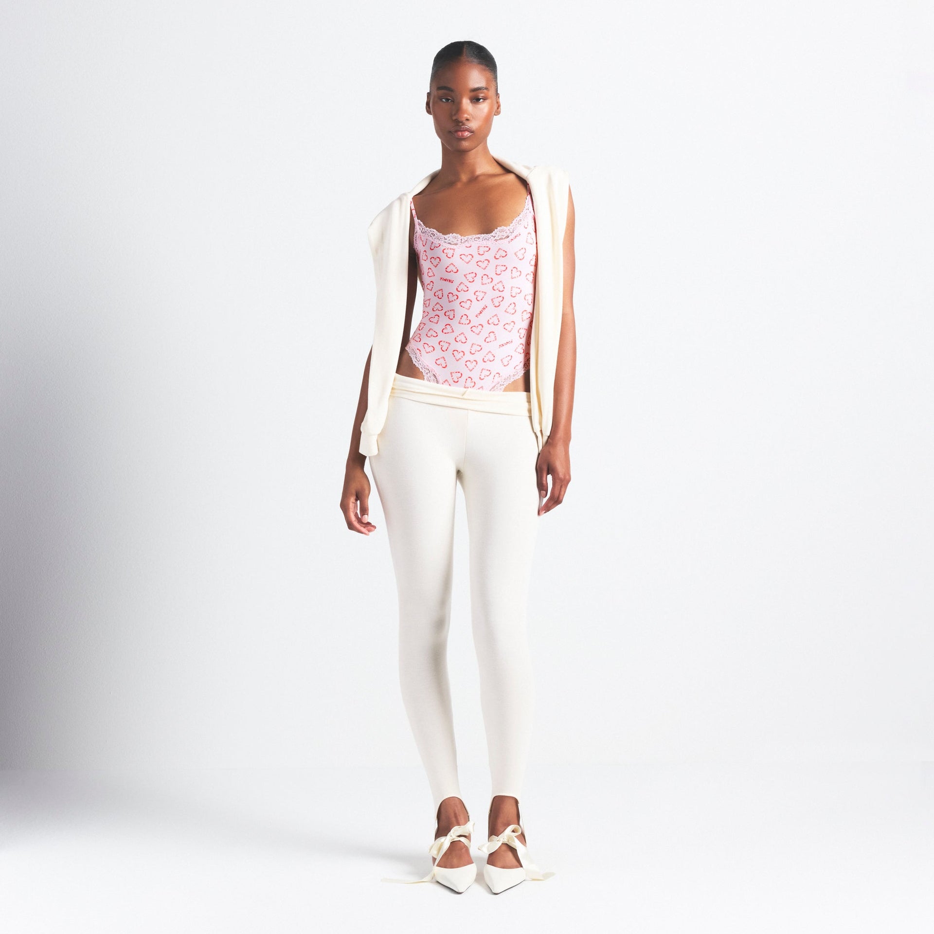 FITS EVERYBODY LACE CAMI BODYSUIT | CHERRY BLOSSOM CANDY HEART PRINT