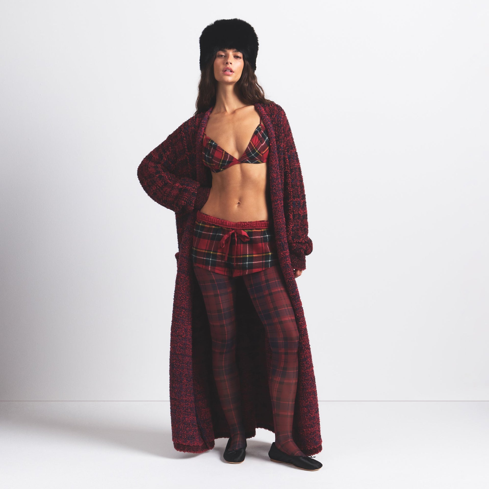 FLANNEL SLEEP MICRO SHORT | RED HOLIDAY PLAID
