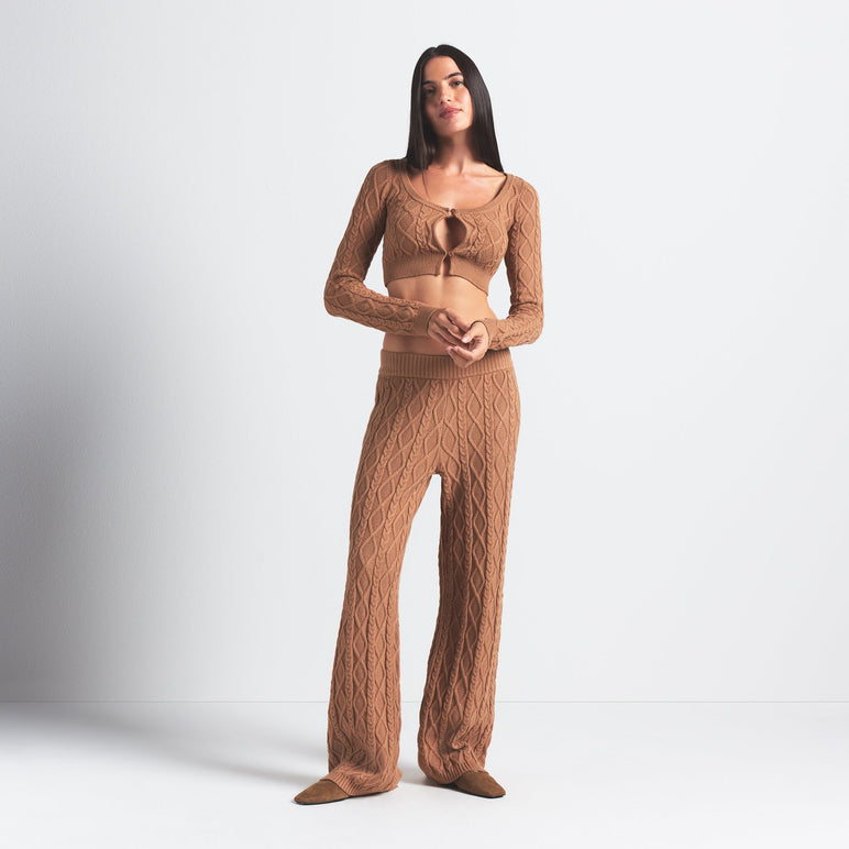 SWEATER KNIT STRAIGHT LEG PANT | DARK HONEY