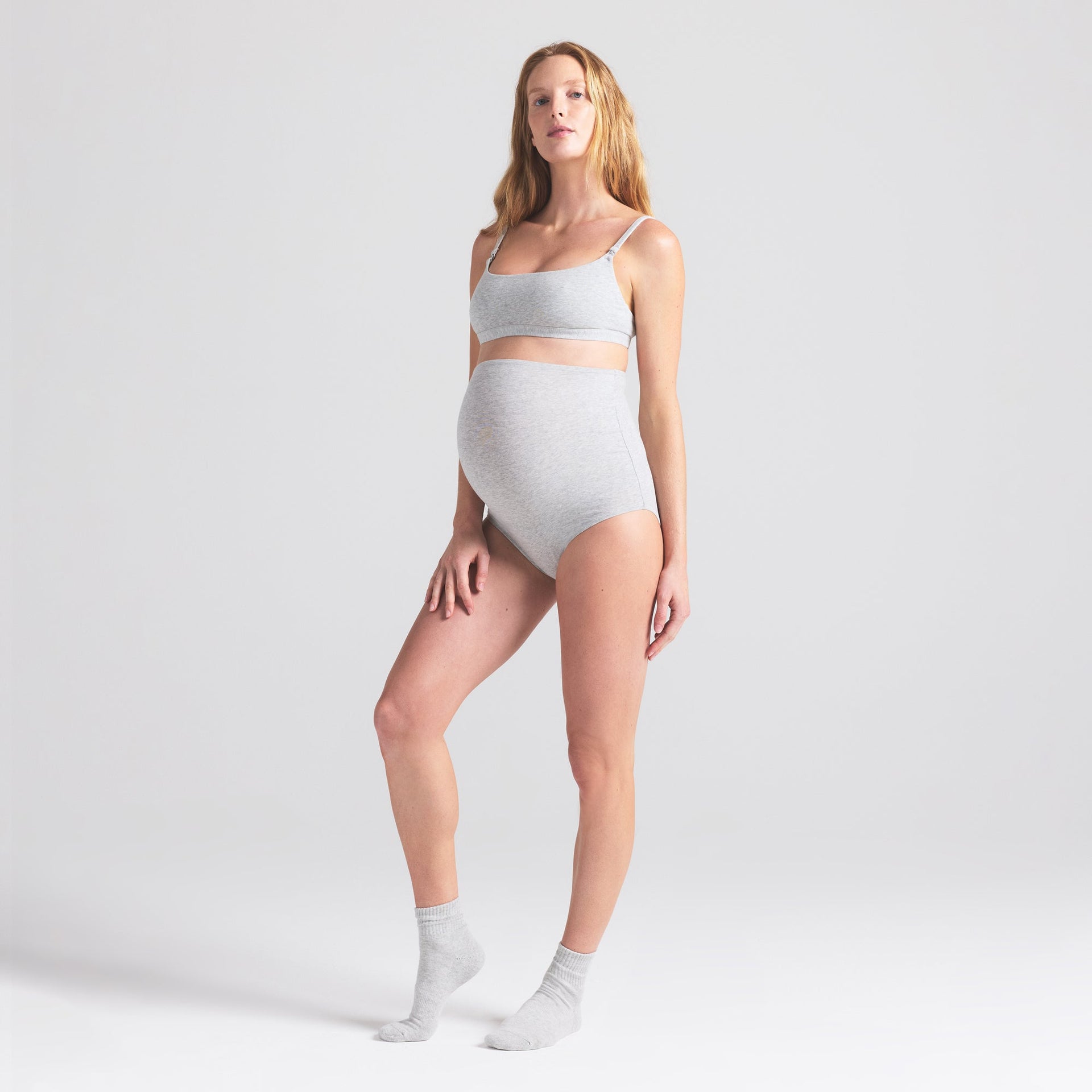 COTTON JERSEY MATERNITY HIGH-WAISTED BRIEF | LIGHT HEATHER GREY