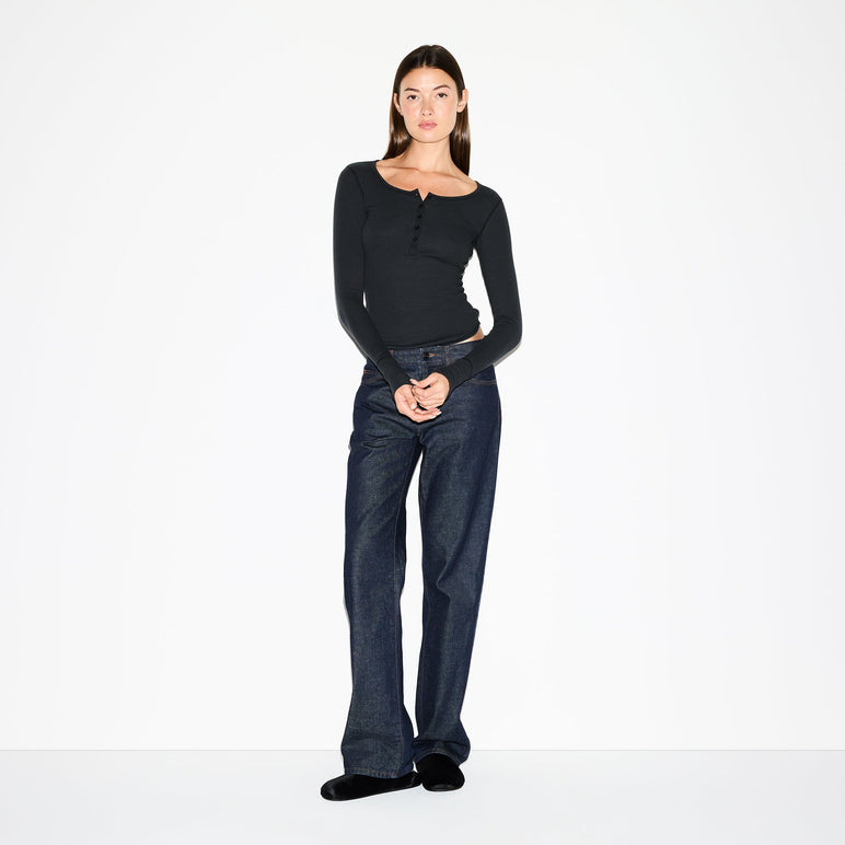 COTTON RIB SCOOP NECK HENLEY | SOOT