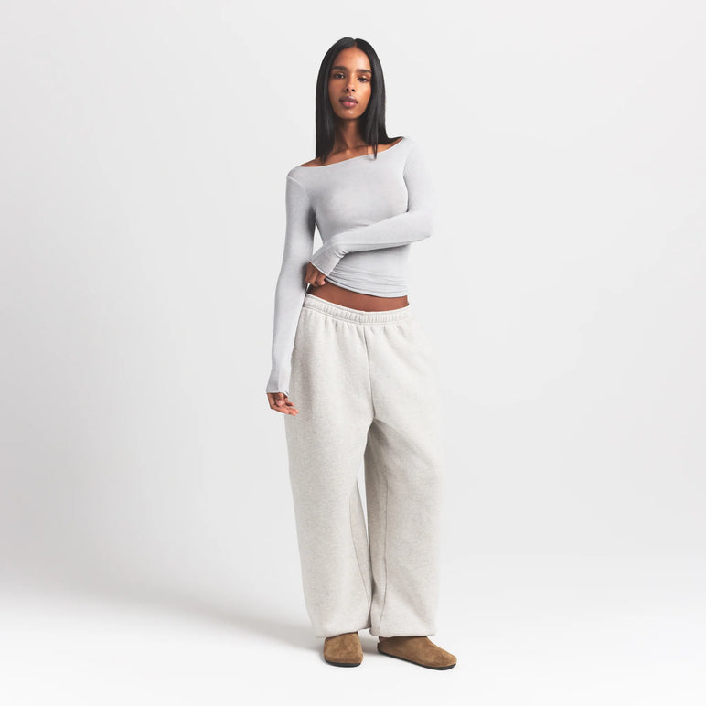 SHEER MODAL LONG SLEEVE BOATNECK TOP | HEATHER GREY