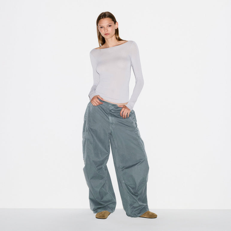SHEER MODAL LONG SLEEVE BOATNECK TOP | MIST