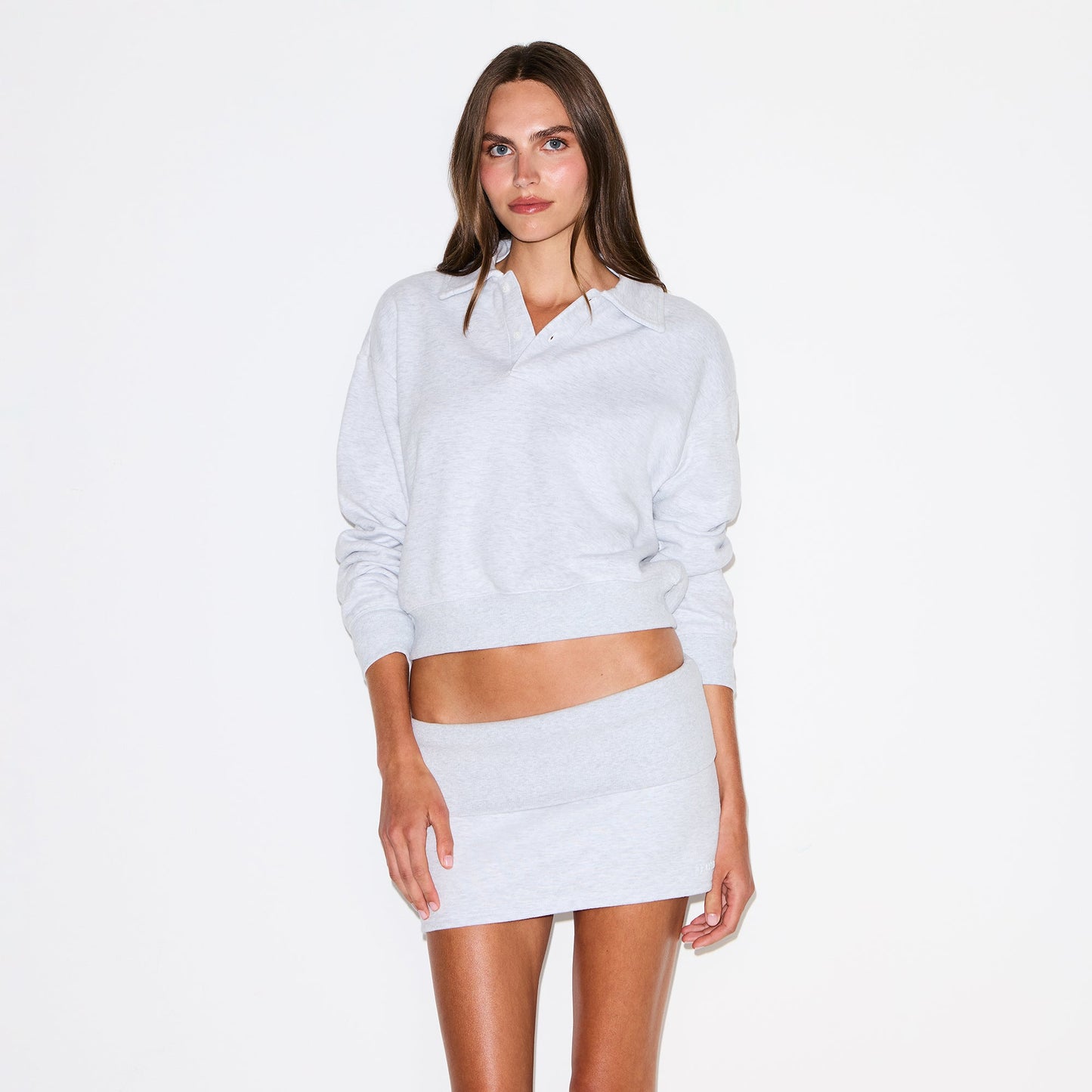 COTTON FLEECE POLO SWEATSHIRT | LIGHT HEATHER GREY