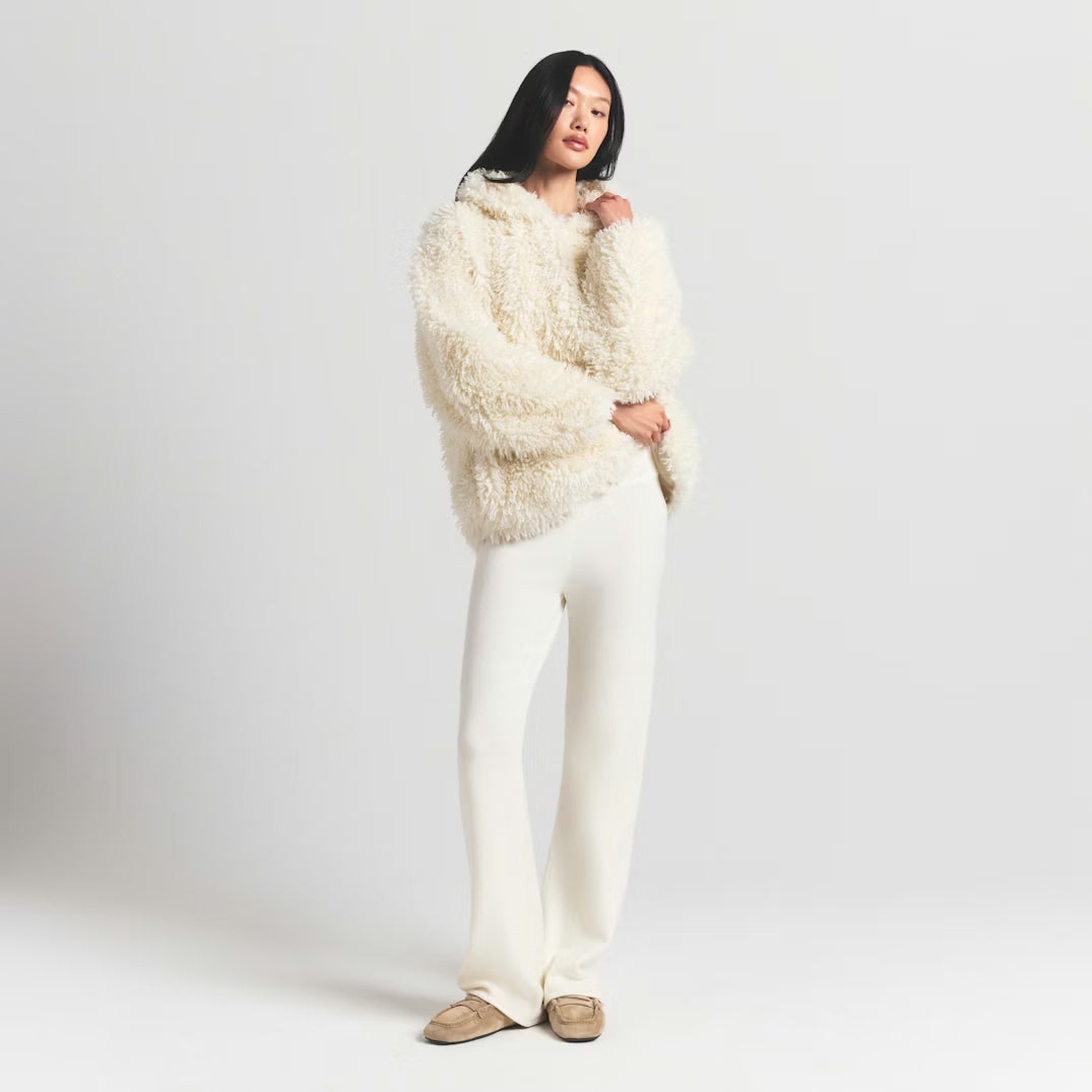 FAUX FUR HOODIE | EGRET