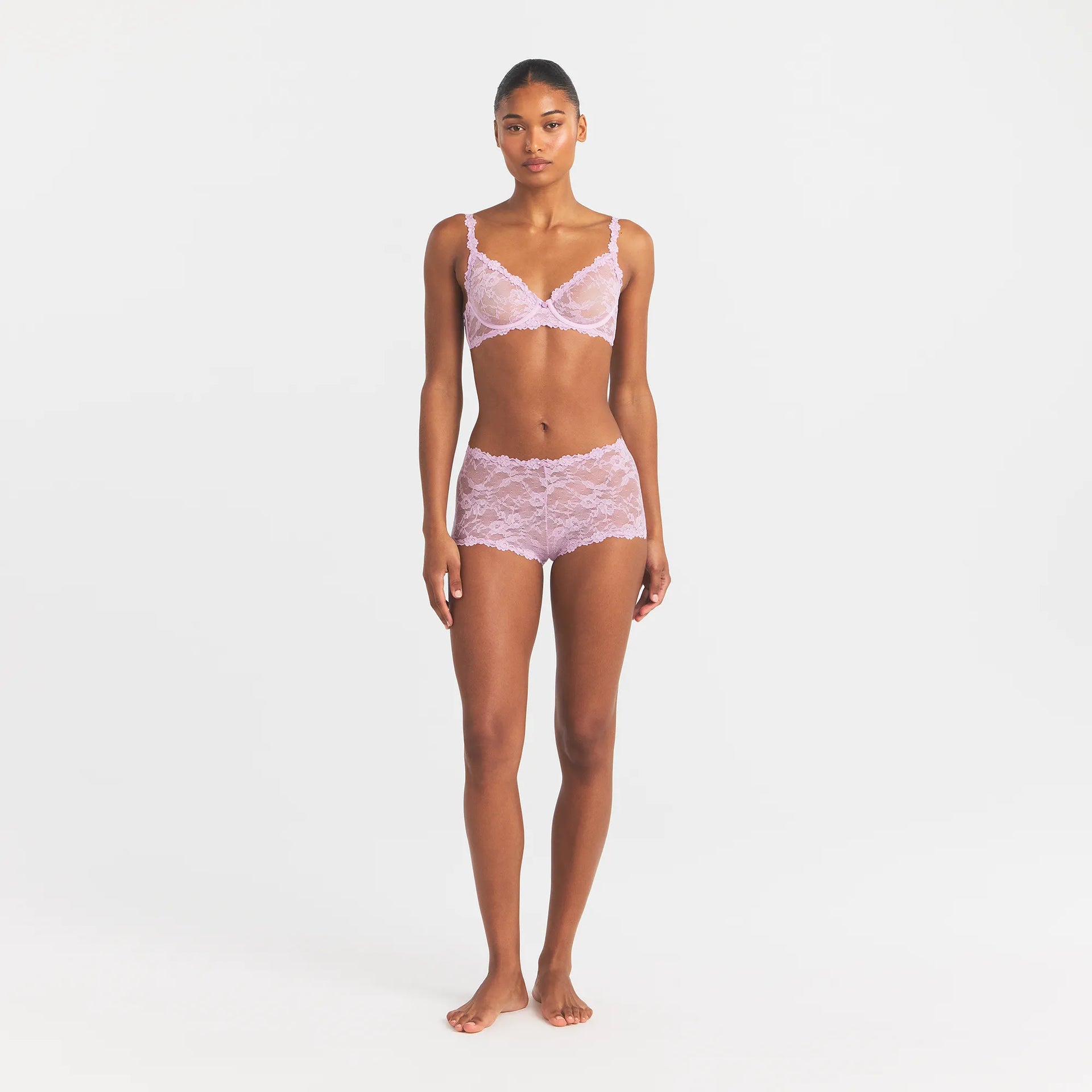 STRETCH LACE BOY SHORT | BABY PINK