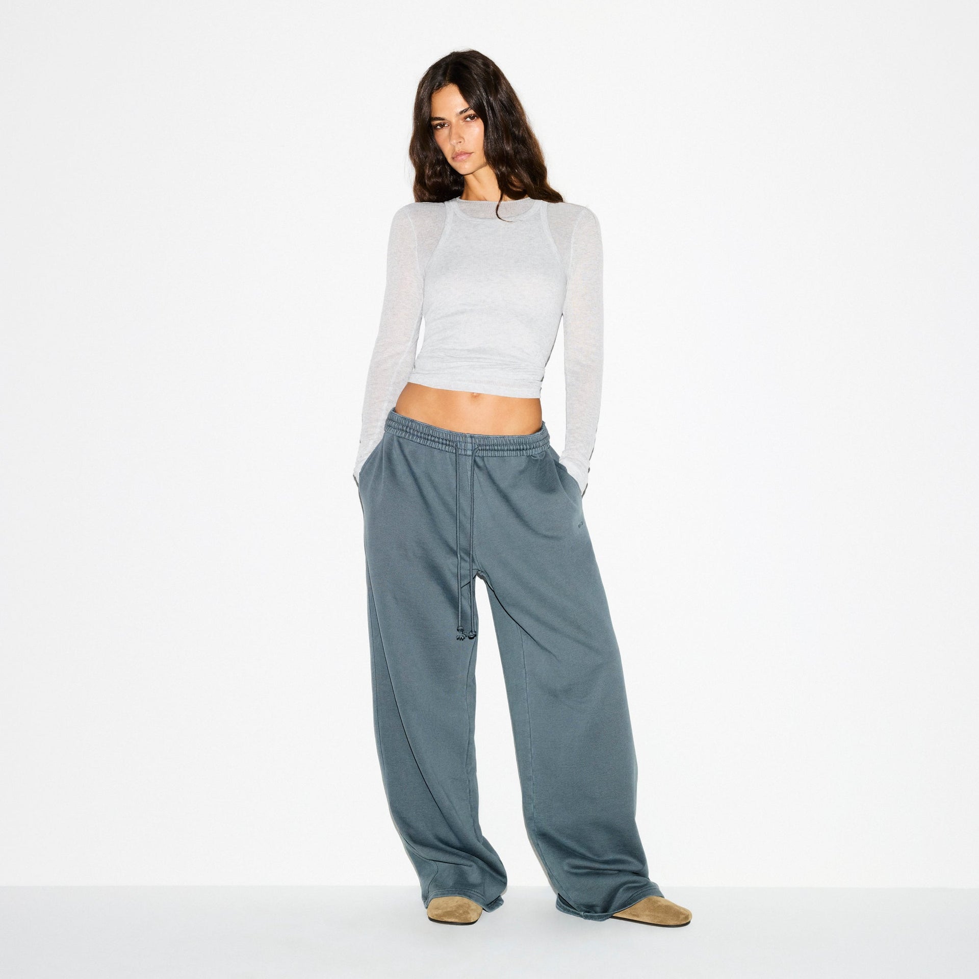 BOYFRIEND FLEECE OVERSIZED STRAIGHT LEG PANT | ZIRCON