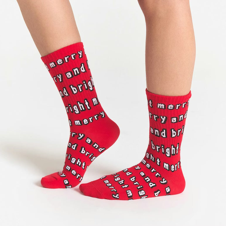 CACTUS PLANT FLEA MARKET X SKIMS RIBBED CREW SOCK 2-PACK | LIGHT HEATHER GREY AND RED