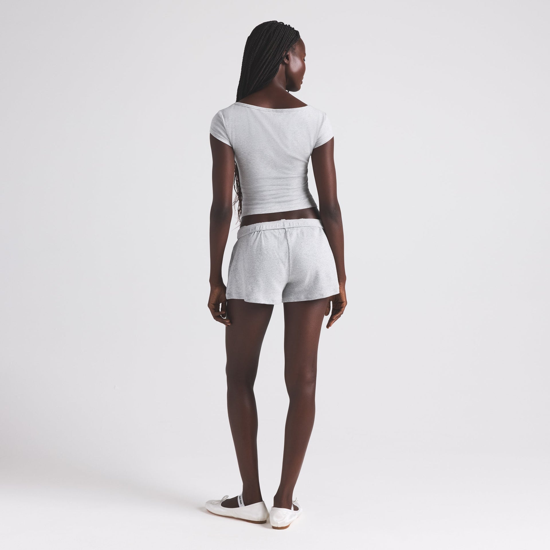 COTTON RIB LOOSE SHORT | LIGHT HEATHER GREY