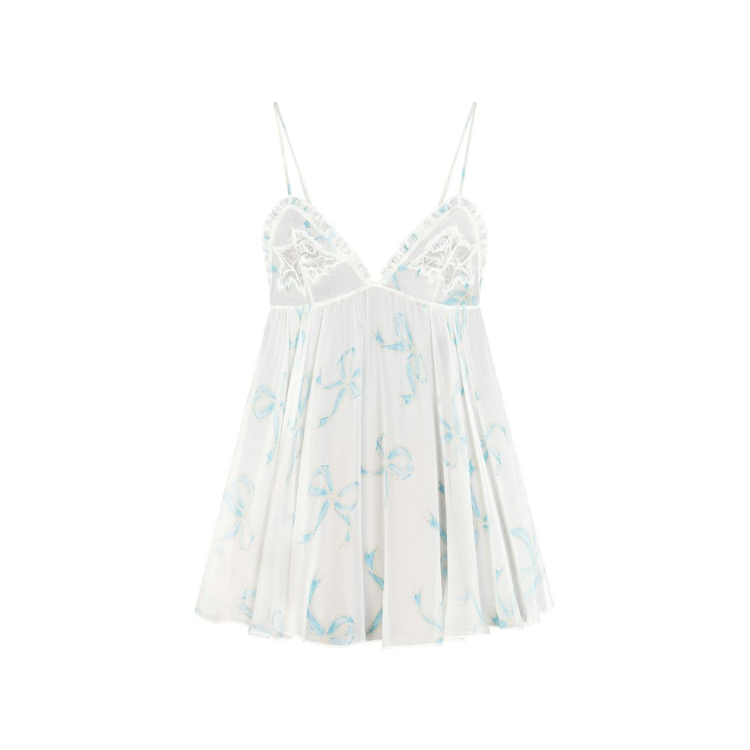 SKIMS ROMANCE BABYDOLL DRESS | IVORY PEARL BOWS PRINT