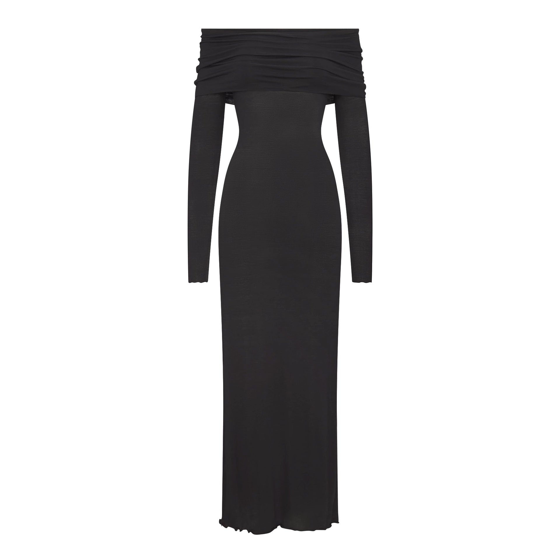 SHEER MODAL OFF SHOULDER LONG DRESS | ONYX