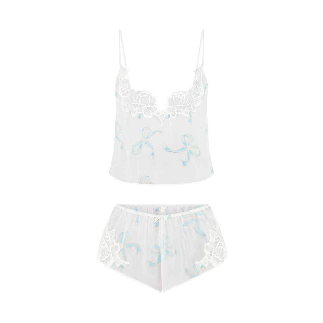 SKIMS ROMANCE CAMI AND SHORT SET | IVORY PEARL BOWS PRINT