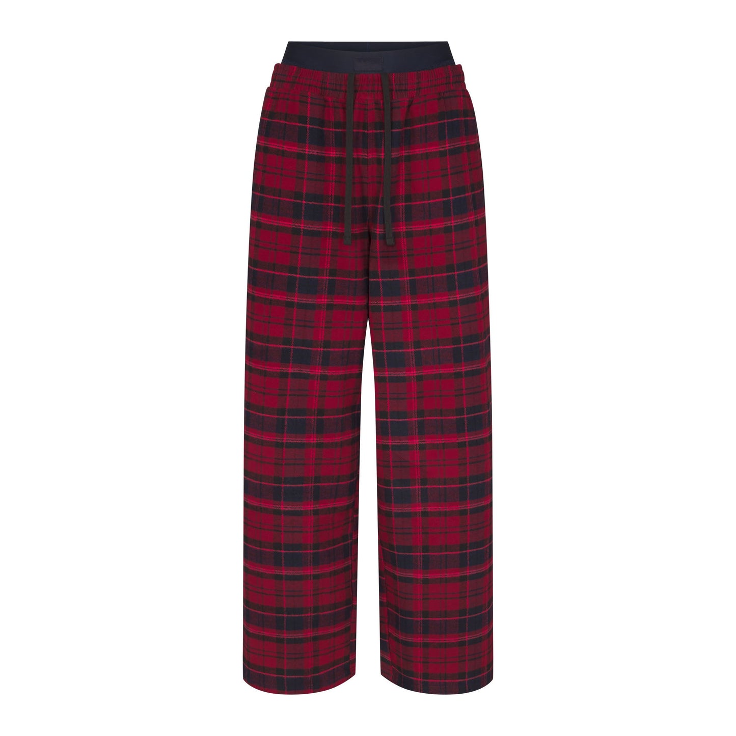 OUTDOOR FLANNEL OVERSIZED DOUBLE WAISTBAND PANT | MERLOT CABIN PLAID