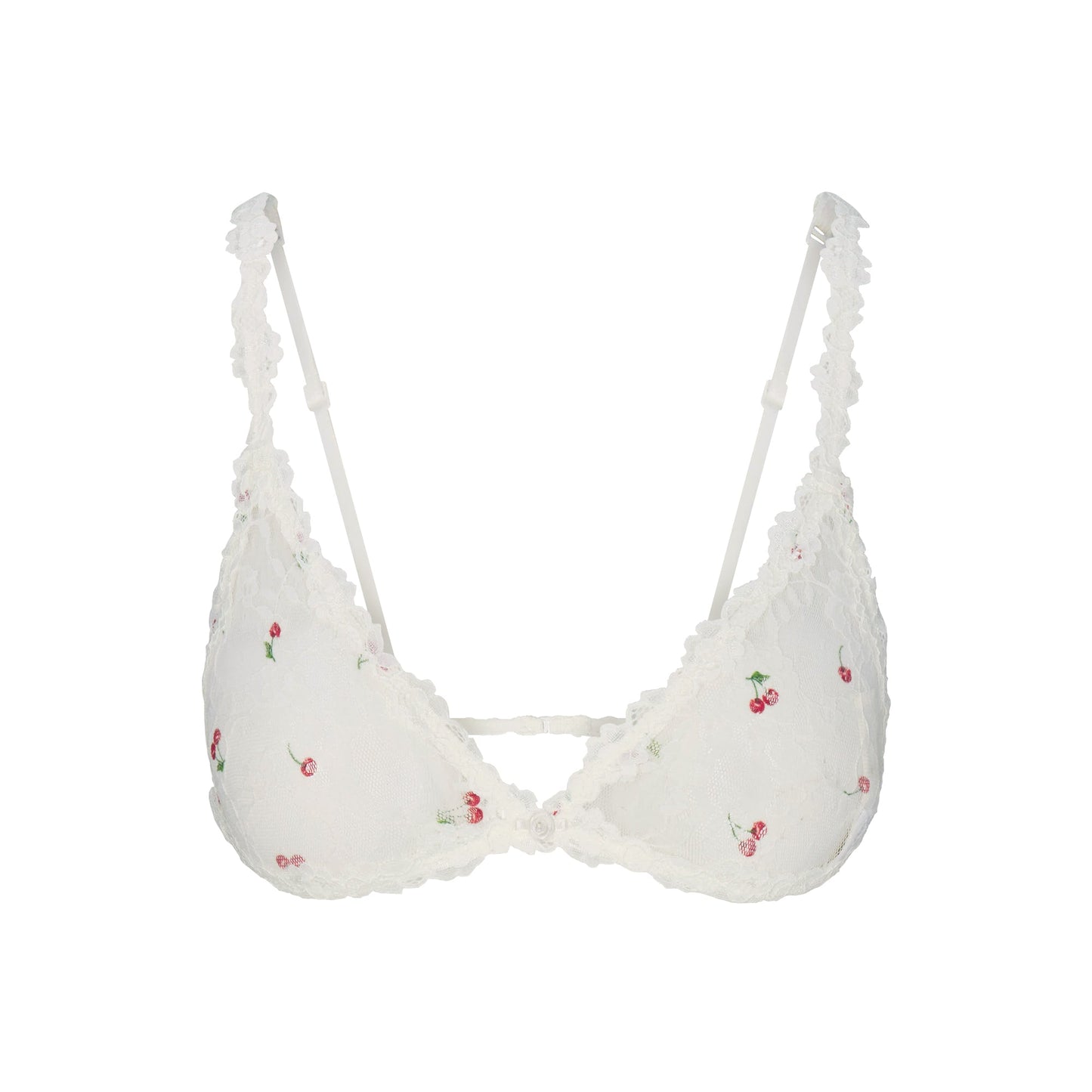 STRETCH LACE TRIANGLE BRALETTE | IVORY CHERRY PRINT