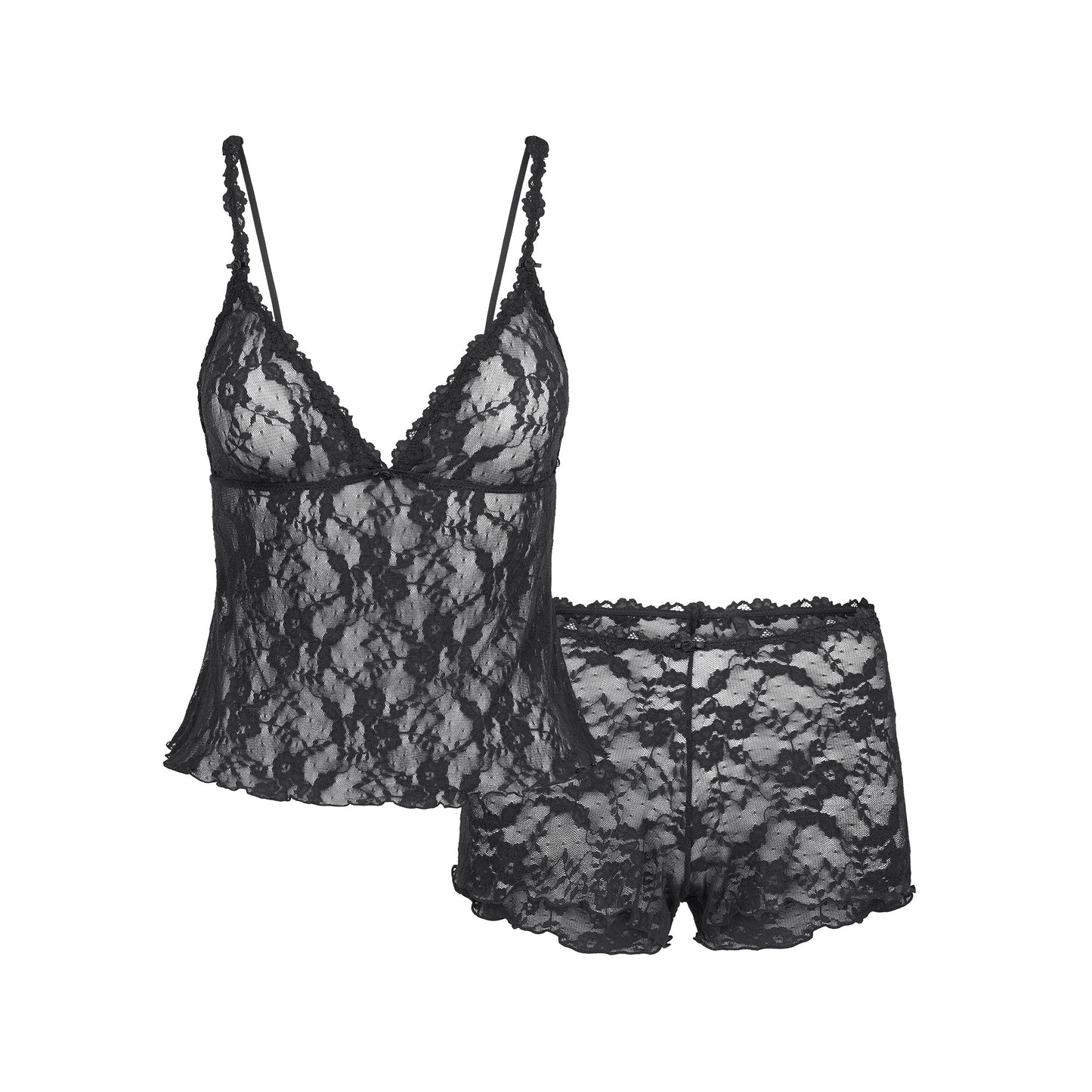 STRETCH LACE TRIANGLE CAMI AND SHORT SET | SOOT
