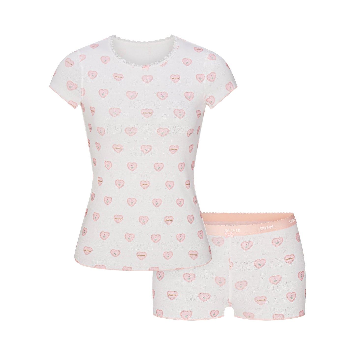 LOGO POINTELLE BABY TEE AND MICRO SHORT SET | SNOW LACE HEARTS