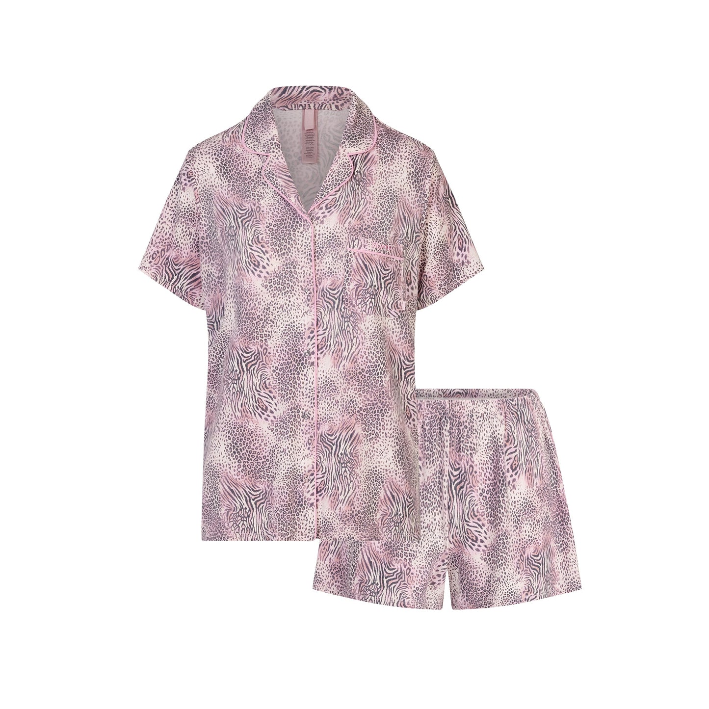 SKIMS SLEEP SHORT SLEEVE BUTTON UP SET | BLOOM MINI MULTI ANIMAL