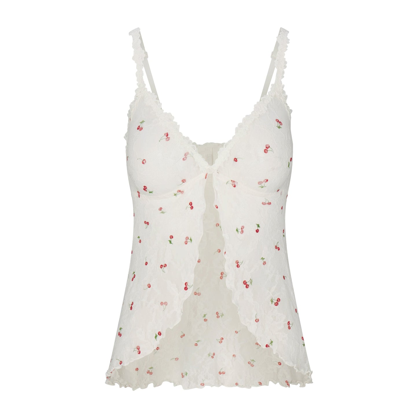 STRETCH LACE BABYDOLL TOP | IVORY CHERRY PRINT
