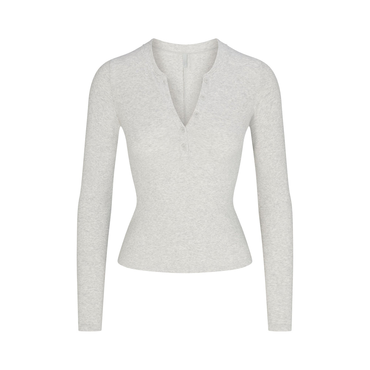 COTTON RIB HENLEY LONG SLEEVE | LIGHT HEATHER GREY