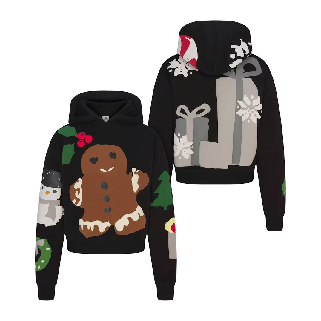 CACTUS PLANT FLEA MARKET X SKIMS COTTON FLEECE HOODIE | ONYX GINGERBREAD PRINT