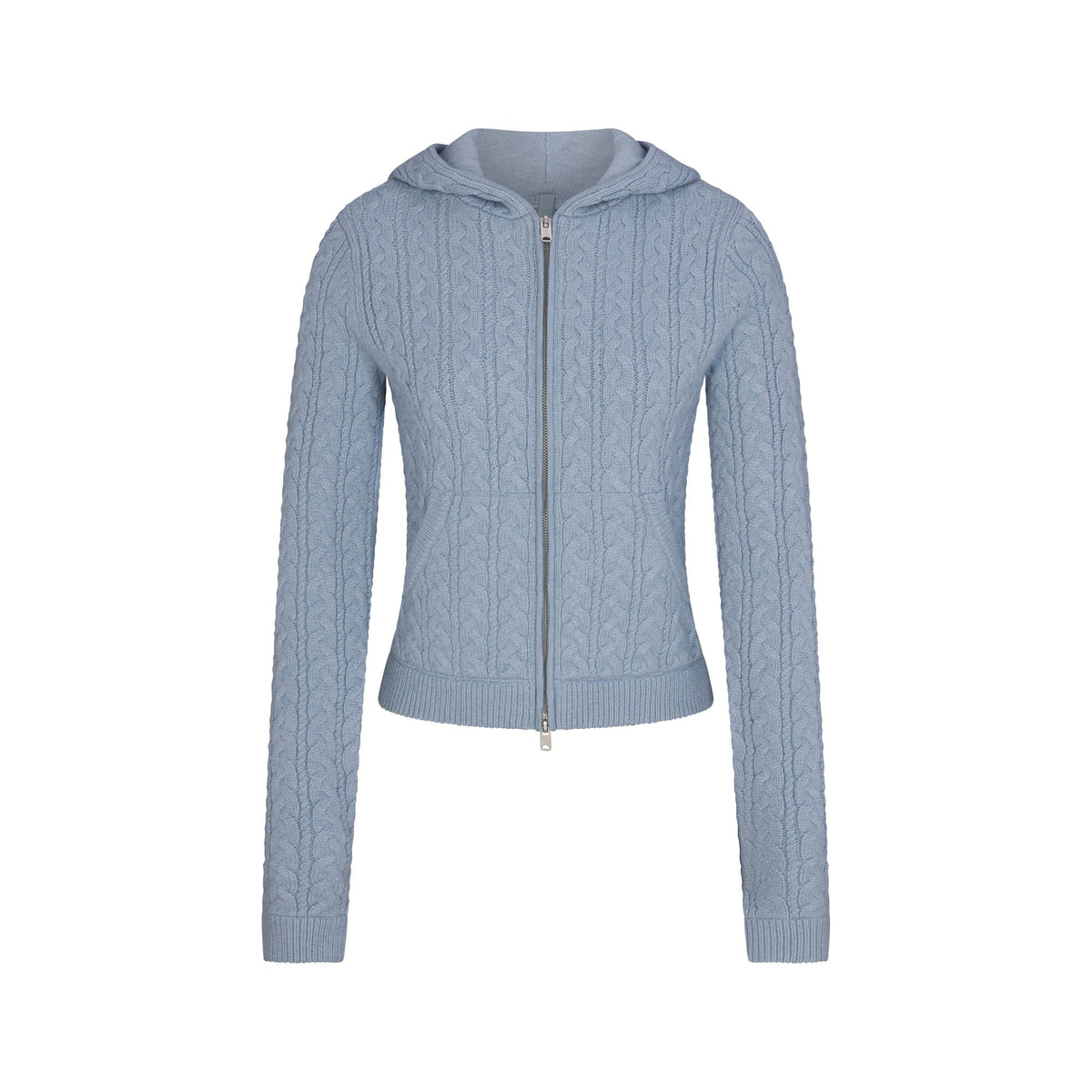 SWEATER KNIT CABLE ZIP UP HOODIE | FOG