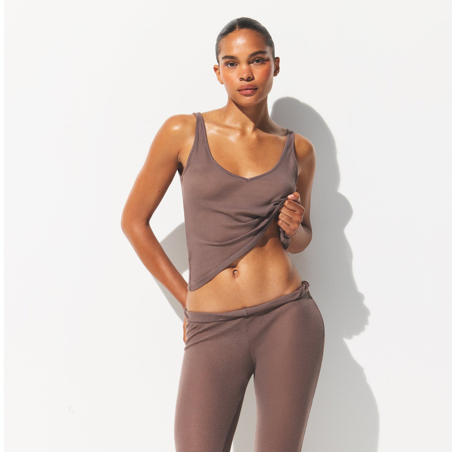 SHEER RIB V NECK TANK | PEWTER