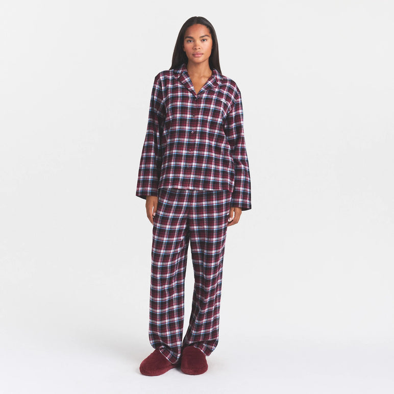 FLANNEL SLEEP LONG SLEEVE AND PANT SLEEP SET | DARK CARDINAL QUARTZ PLAID