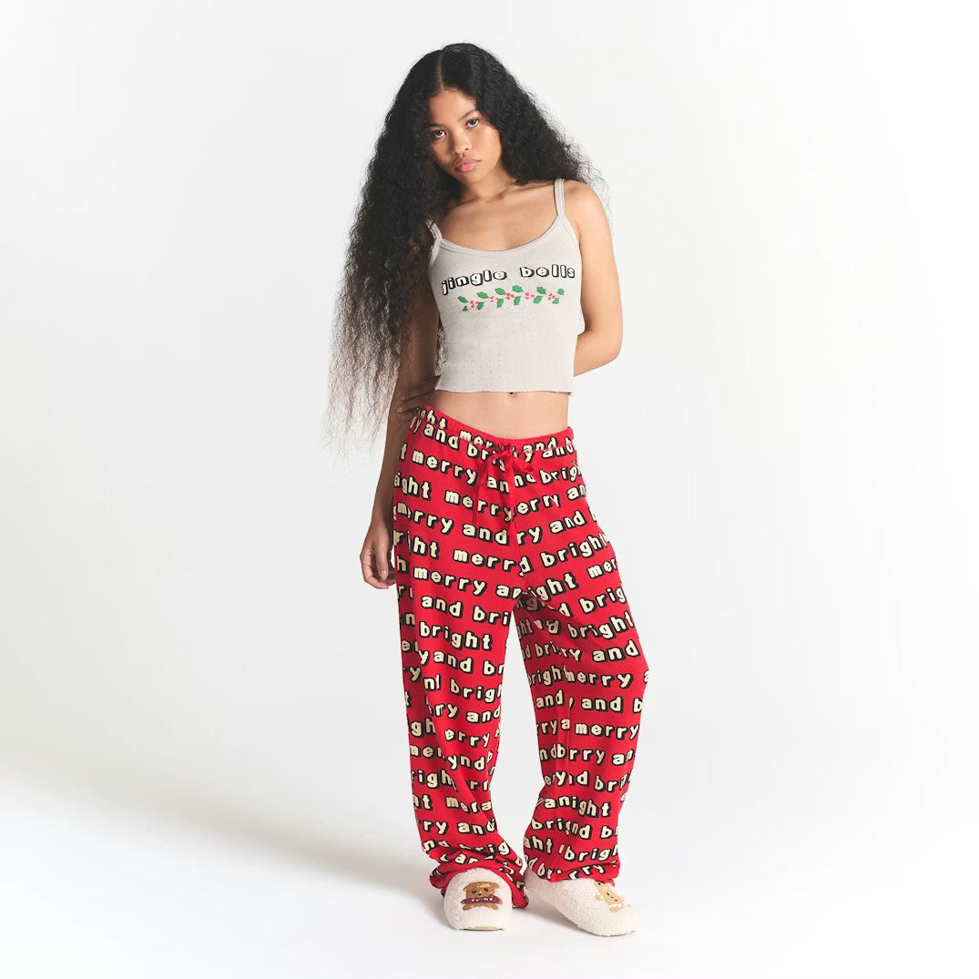CACTUS PLANT FLEA MARKET X SKIMS HEAVY POINTELLE AND WAFFLE SLEEP SET| STONE JINGLE BELLS PRINT