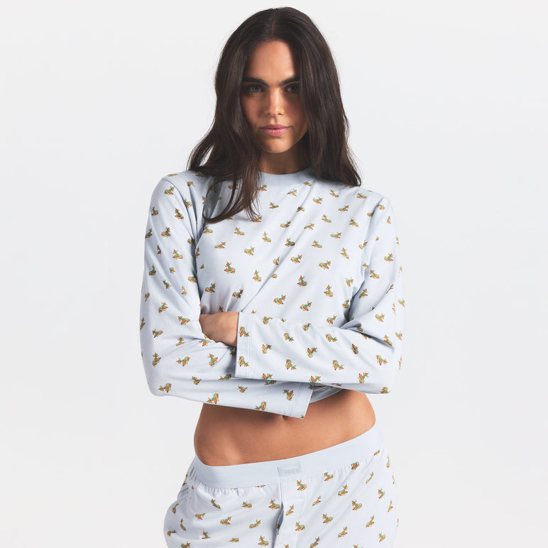 BOYFRIEND LONG SLEEVE T-SHIRT AND LOOSE PANT SET | ZEN BLUE BABY DEER PRINT