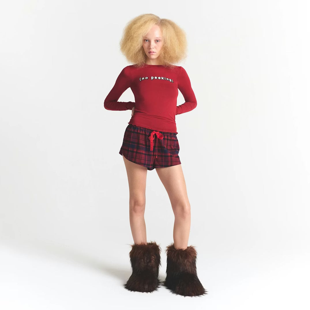 CACTUS PLANT FLEA MARKET X SKIMS SKIMS SLEEP FLANNEL SHORT SET | BRICK NO PEEKING PRINT