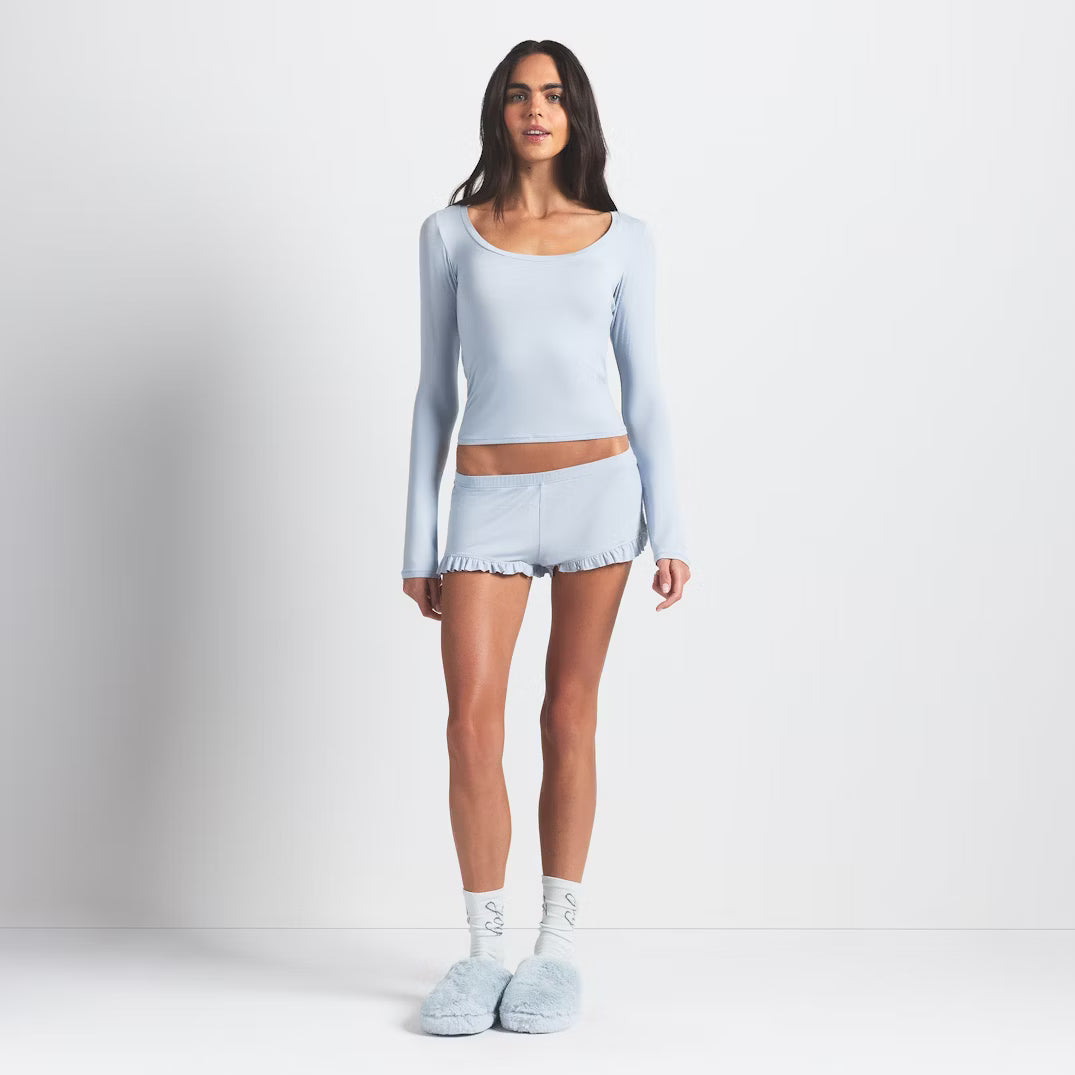 SKIMS SLEEP SCOOP NECK TOP AND SHORT SLEEP SET | ZEN BLUE