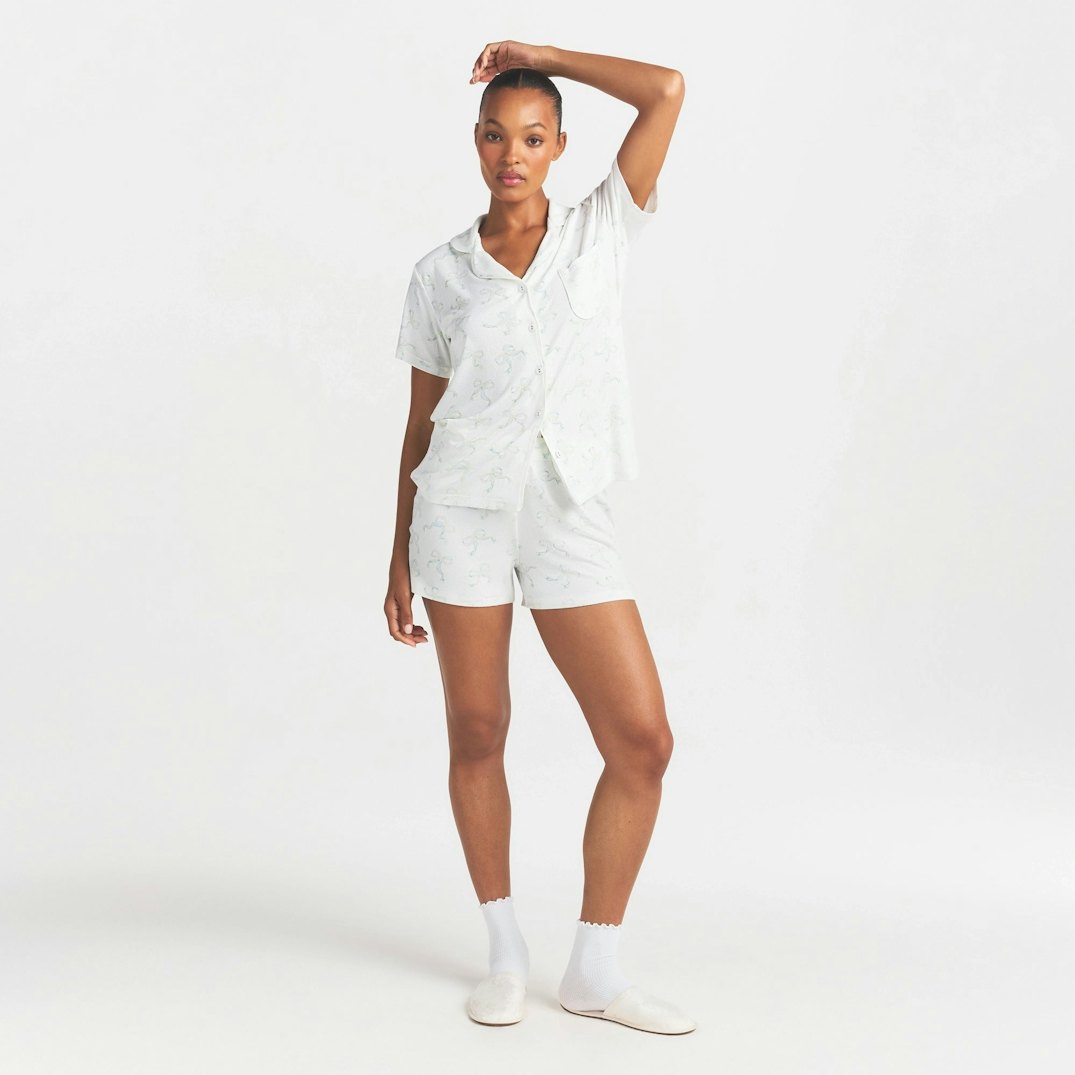 SOFT LOUNGE SHORT SLEEP SET | IVORY PEARL BOWS PRINT