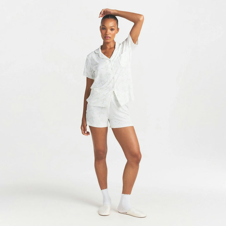 SOFT LOUNGE SHORT SLEEP SET | IVORY PEARL BOWS PRINT