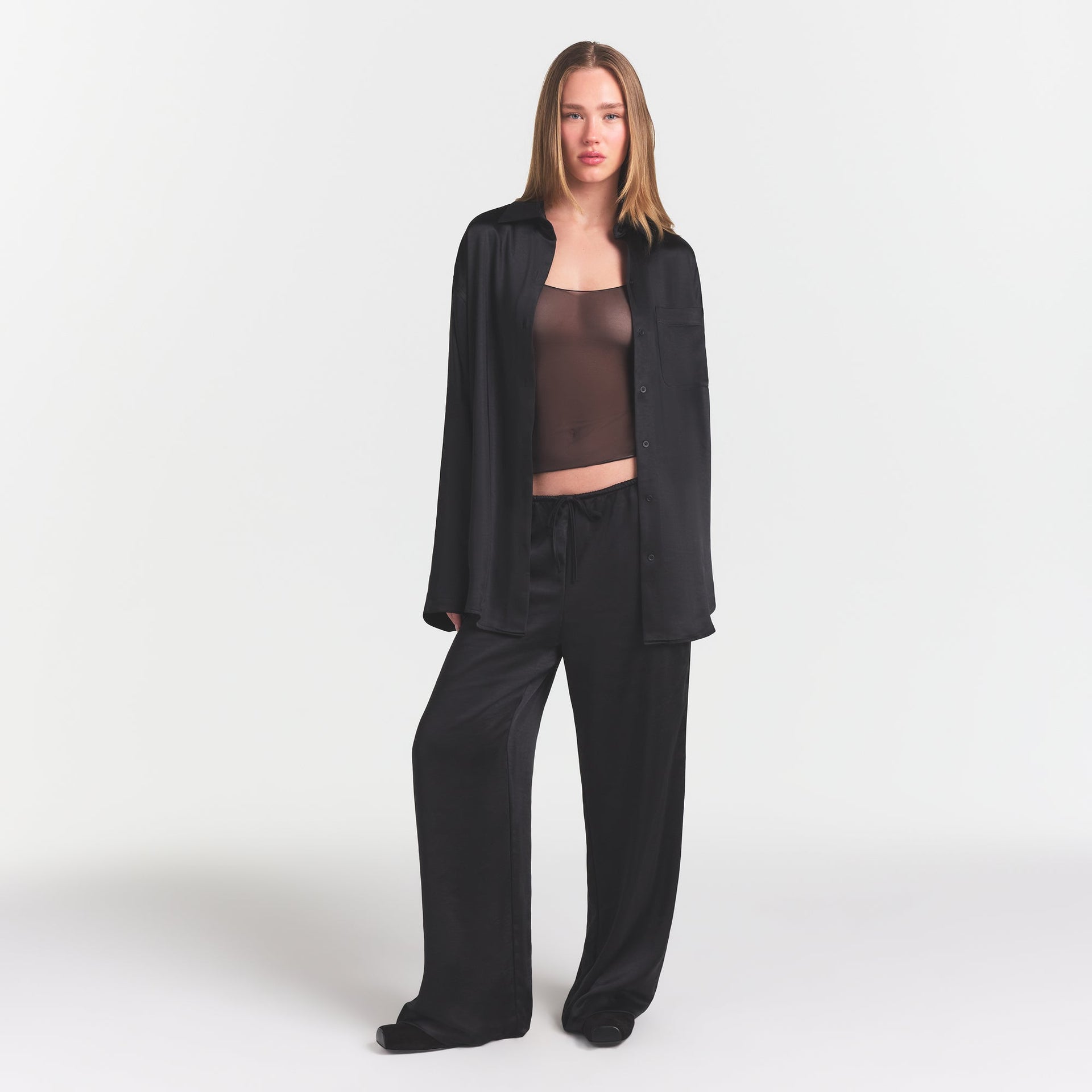 LIGHTWEIGHT SATIN OVERSIZED SHIRT | OBSIDIAN