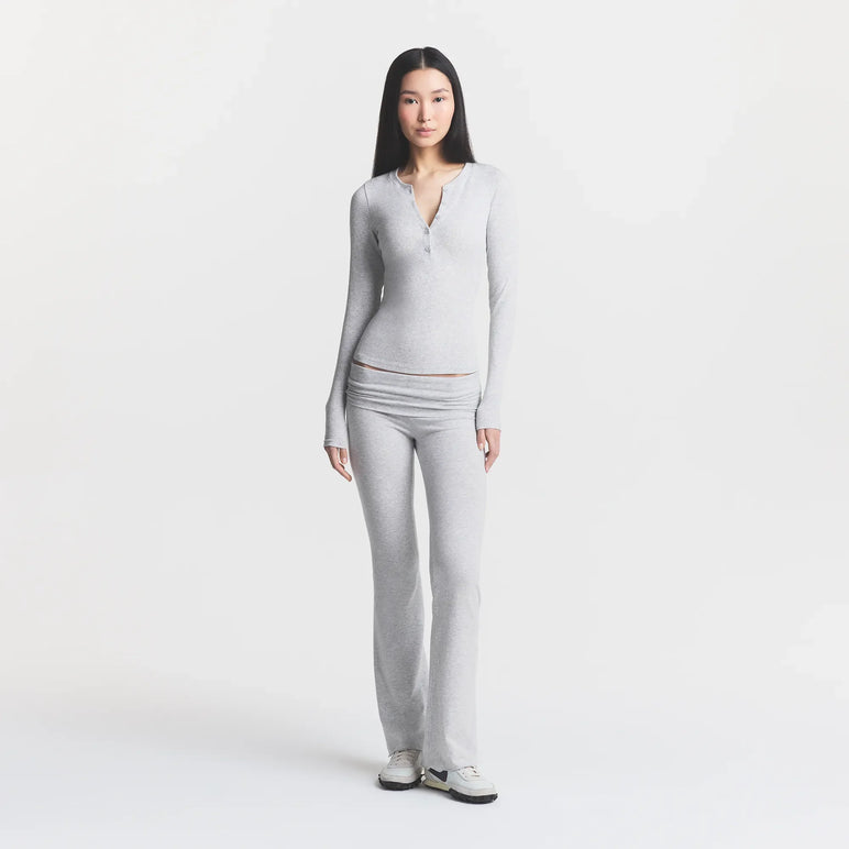 COTTON RIB HENLEY LONG SLEEVE | LIGHT HEATHER GREY