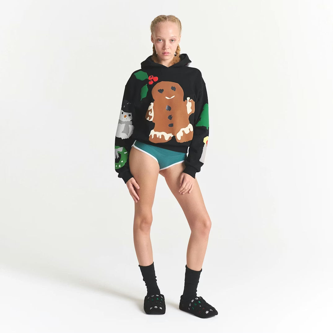 CACTUS PLANT FLEA MARKET X SKIMS COTTON FLEECE HOODIE | ONYX GINGERBREAD PRINT