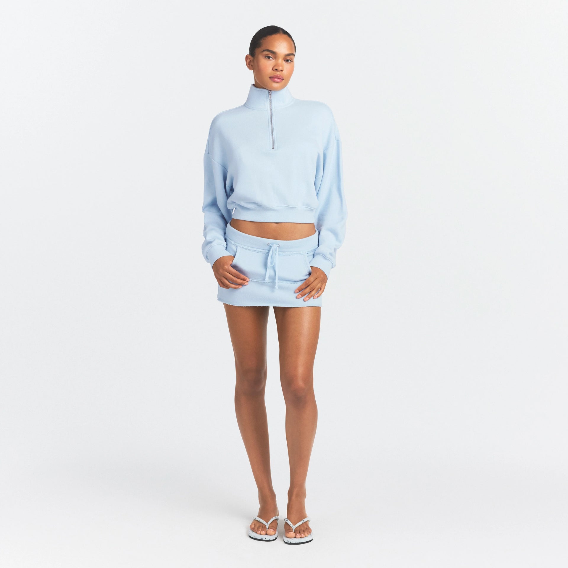 DRAPEY FRENCH TERRY HALF ZIP | POWDER BLUE