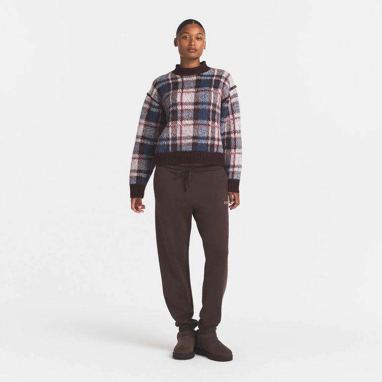 TEXTURED KNIT BRUSHED BOXY PULLOVER | PHOENIX INDIGO PLAID