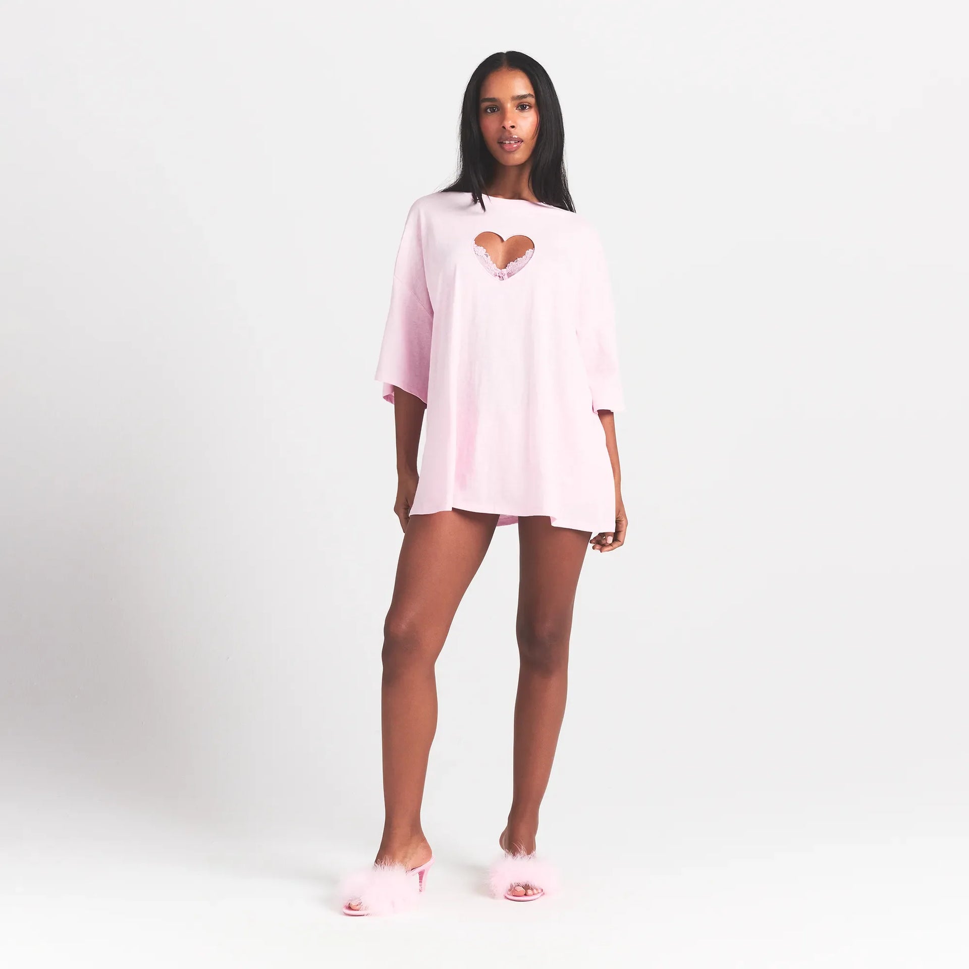 WORN IN JERSEY HEART OVERSIZED T-SHIRT | BABY PINK