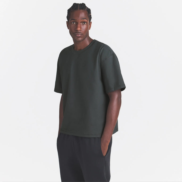 HEAVYWEIGHT COTTON MENS RELAXED CROPPED CREWNECK | DEEP SEA