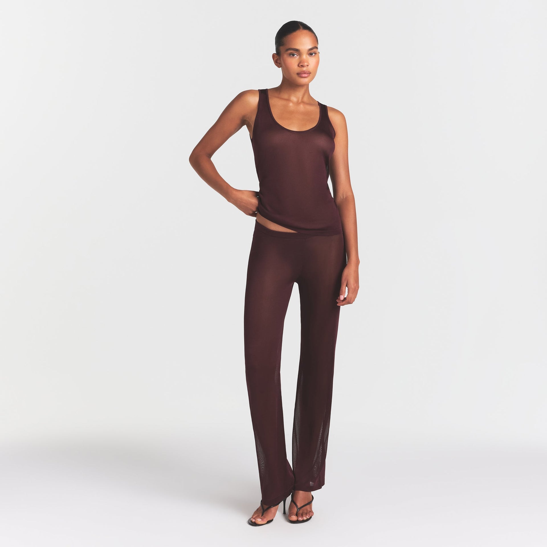 SLINKY KNIT SCOOP LONG TANK | CURRANT