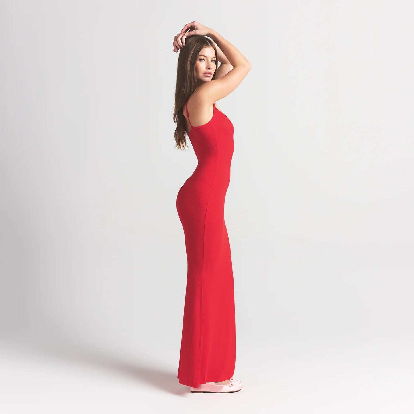 SOFT LOUNGE LONG SLIP DRESS | CHERRY