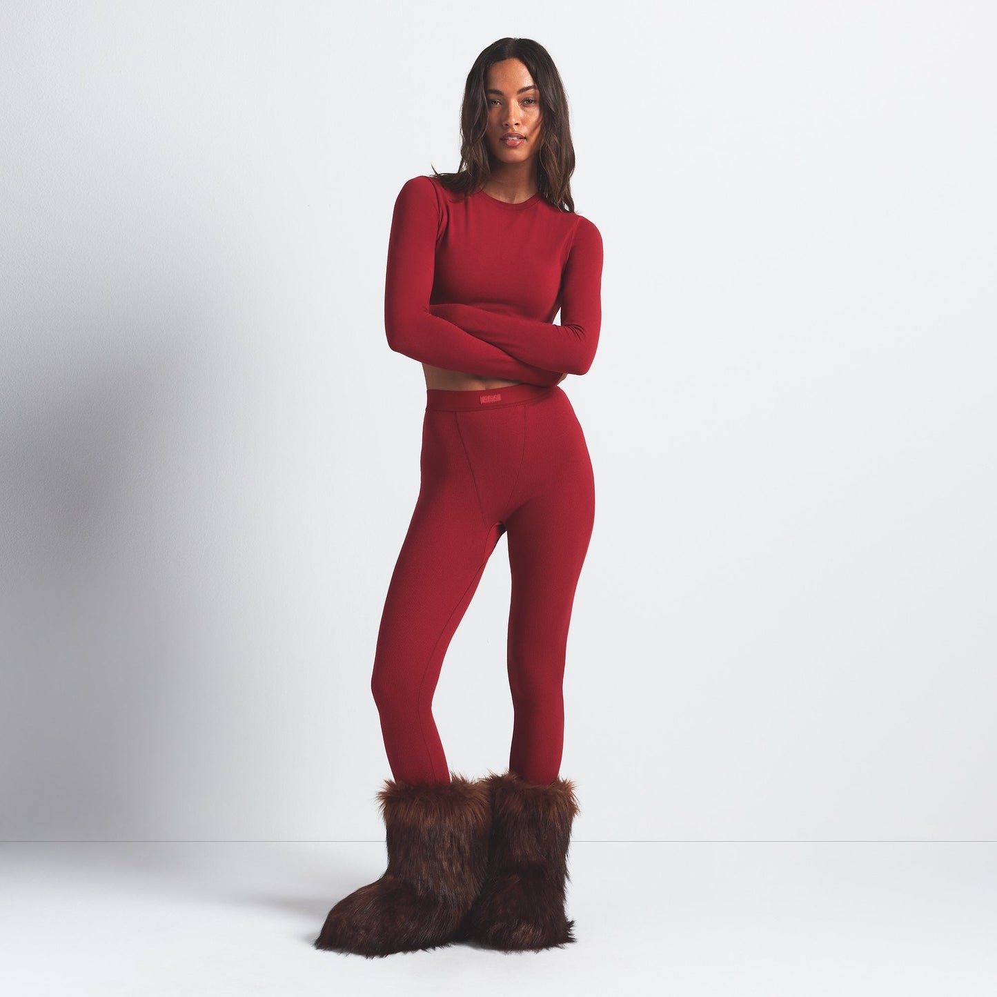 COTTON RIB LEGGING | BRICK
