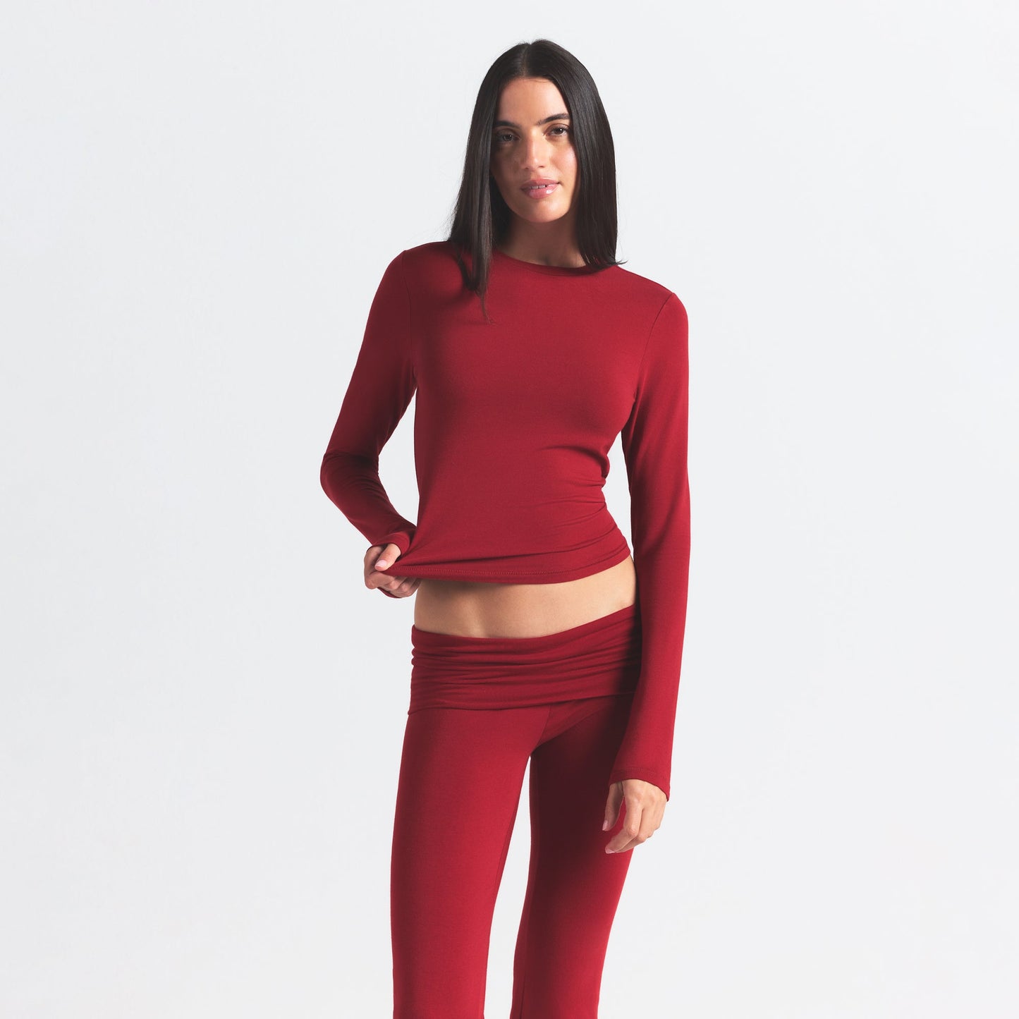 COTTON JERSEY FOLDOVER PANT | BRICK