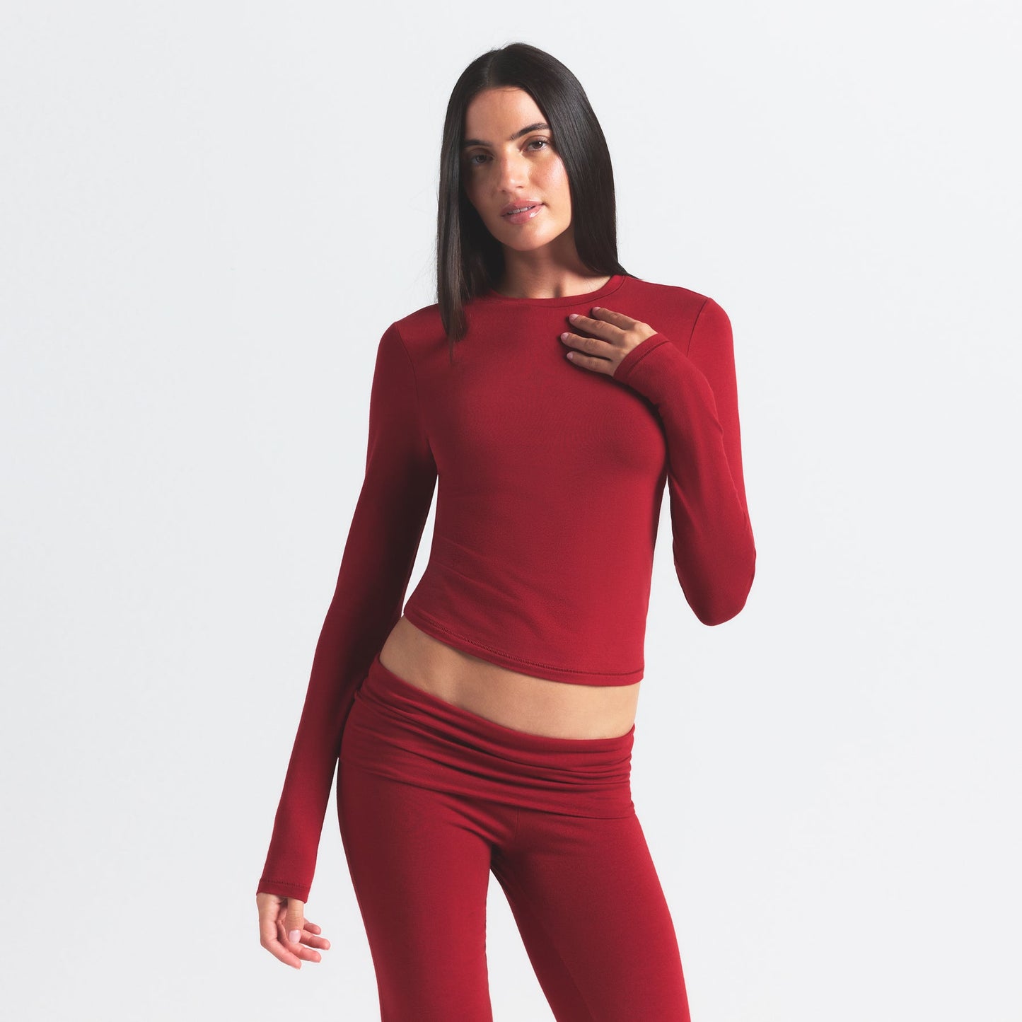 COTTON JERSEY LONG SLEEVE T-SHIRT | BRICK