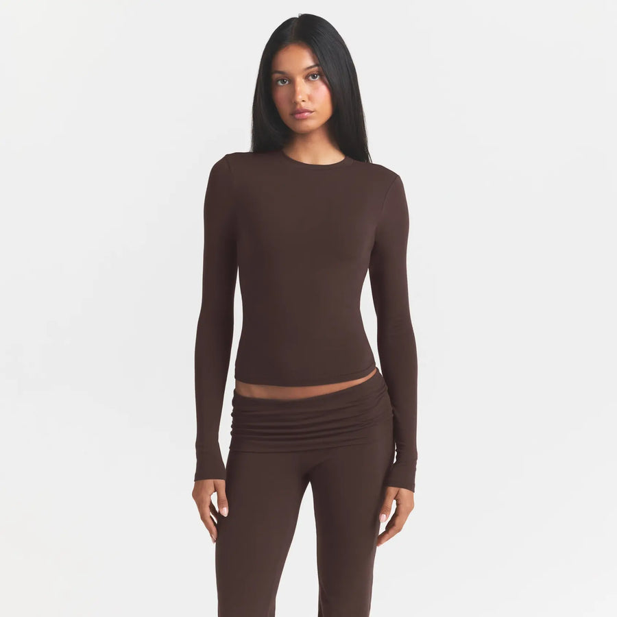 COTTON JERSEY LONG SLEEVE T-SHIRT | ESPRESSO
