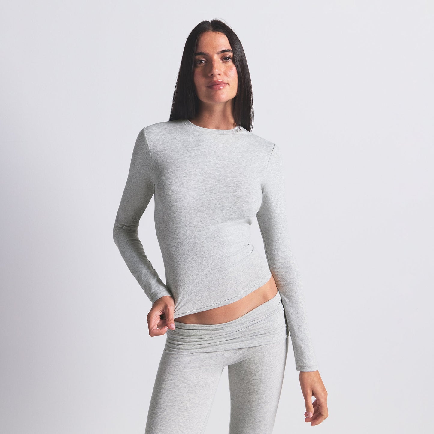 COTTON JERSEY LONG SLEEVE T-SHIRT | LIGHT HEATHER GREY