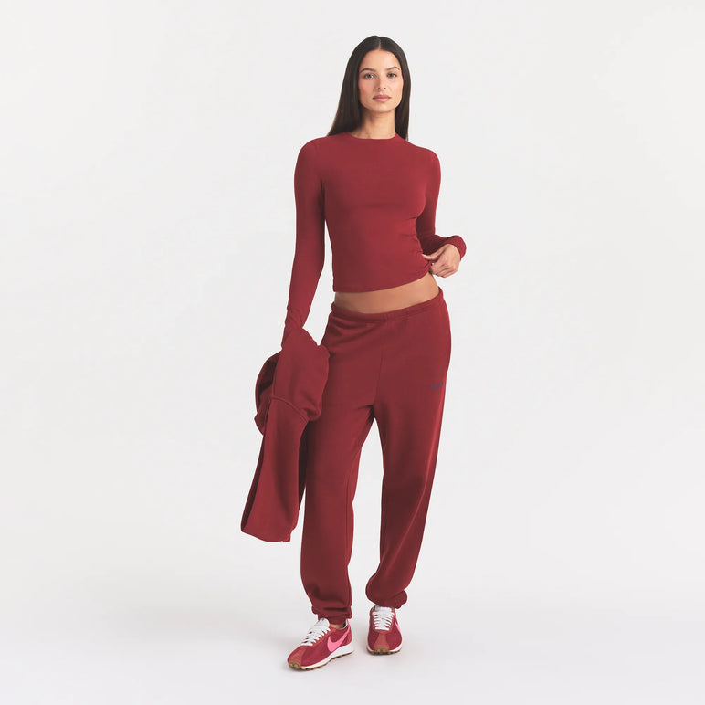 COTTON JERSEY LONG SLEEVE T-SHIRT | MERLOT